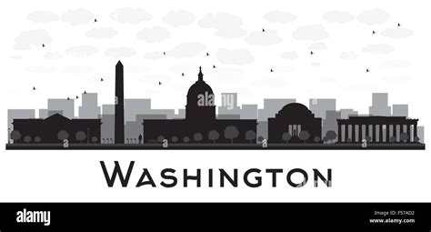 Washington dc city skyline black and white silhouette. Vector illustration. Simple flat concept ...