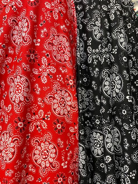 Cotton Spandex Fabric Red & Black Bandana Print Very Soft Cotton Fabric ...