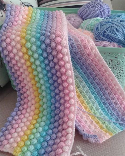 Örgü gökkuşağı battaniye Crochet Bobble Blanket, Baby Blanket Knitting ...
