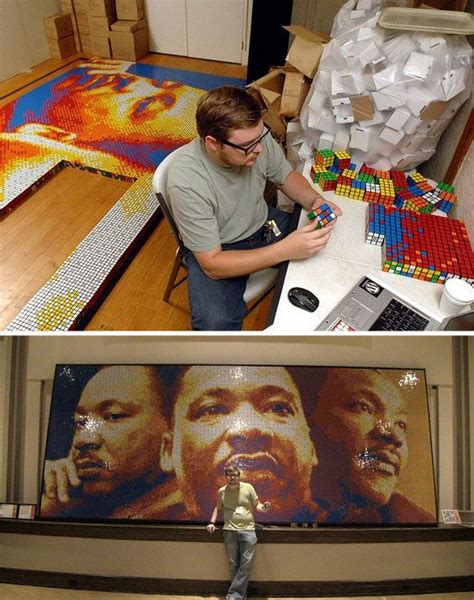 Pete Fecteau used 4,242 officially licensed Rubik’s Cubes to create a mosaic of Dr. Martin ...
