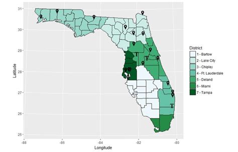 Florida Department of Transportation District Map (United States) with ...