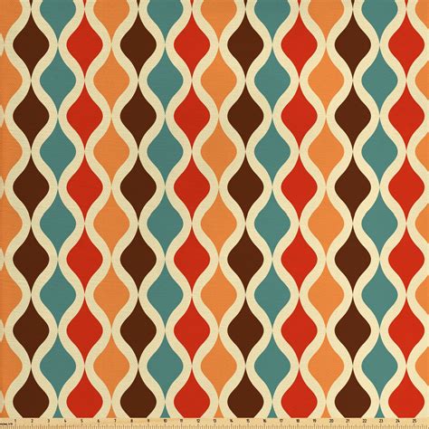 Retro Fabric by the Yard, Funk Different Vintage Pattern Composition with Geometric Forms ...