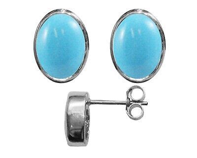 9ct White Gold Natural Turquoise Oval Stud Earrings 3.00ct Studs ...