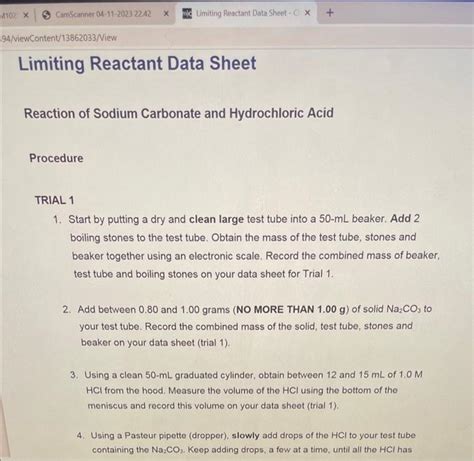 Reaction of Sodium Carbonate and Hydrochloric Acid | Chegg.com