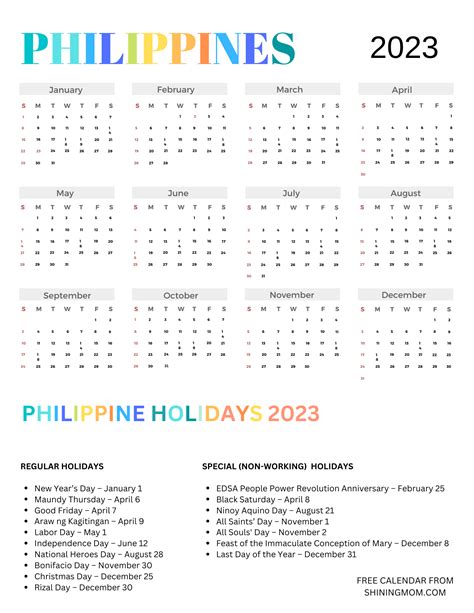 Free 2023 Philippines Calendars with Holidays