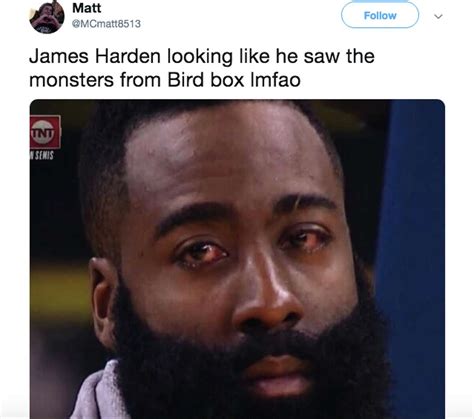 James Harden's extremely bloodshot eyes terrify the internet, spawn memes