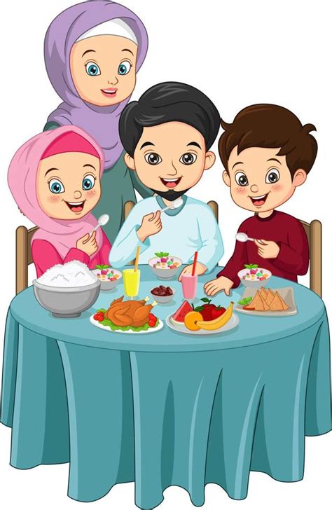 Muslim family having delicious iftar food together 5112918 Vector Art at Vecteezy