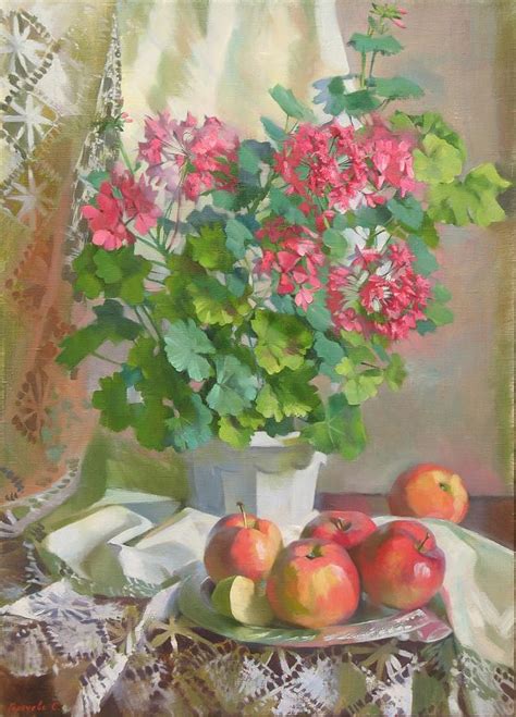 Still life with geraniums Painting by Svetlana Goryacheva