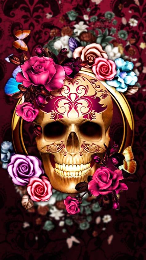 Girly Skulls And Roses Wallpaper