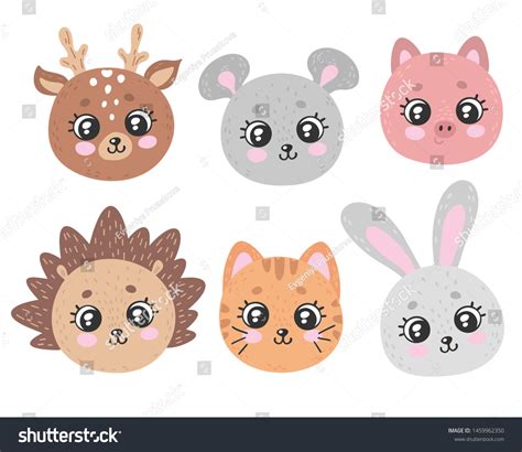 Cute Cartoon Baby Animals Faces: เวกเตอร์สต็อก (ปลอดค่าลิขสิทธิ์) 1459962350 | Shutterstock