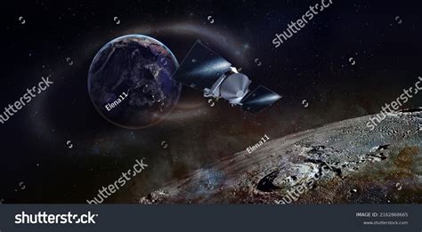 Moon Surface Planet Earth Spaceship Flying Stock Illustration ...