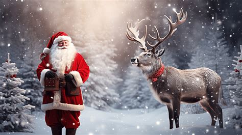 Christmas Background Of Santa Claus With Reindeer And Snowflake In ...