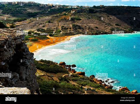 Gozo Ramla Bay in Malta island view from Fougasse Stock Photo - Alamy