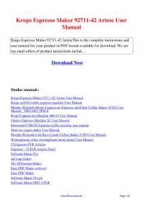 Krups Espresso Maker 92711-42 Artese User Manual by Giler Kong - Issuu