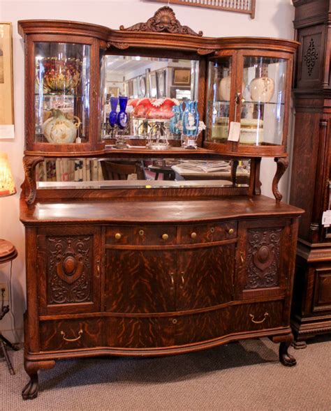Bargain John's Antiques | Antique Oak Sideboard Buffet with fancy Curio Cabinets - Bargain John ...
