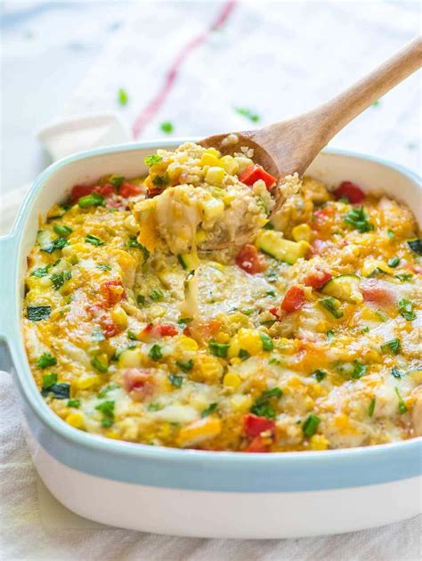 Cheesy Quinoa Casserole with Corn and Chicken