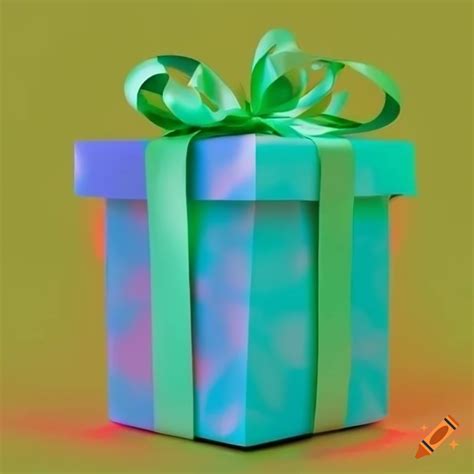 Fluorescent multicolored gift on white background