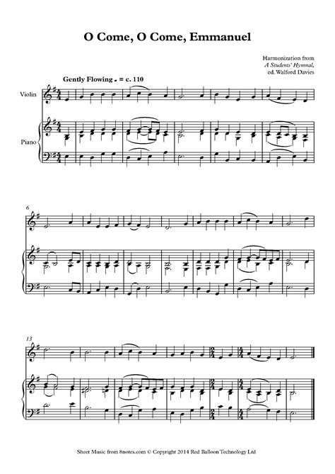 O Come, O Come, Emmanuel sheet music for Violin - 8notes.com | Sheet music, Free violin sheet ...