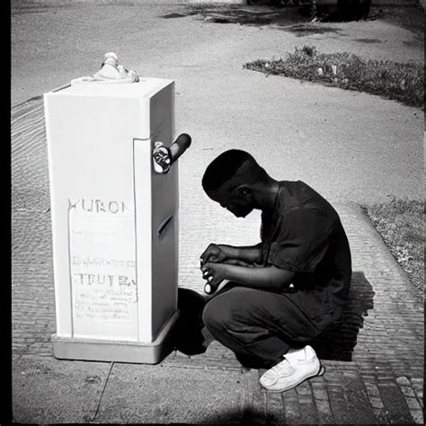 a man drinking from a water fountain filled with | Stable Diffusion ...