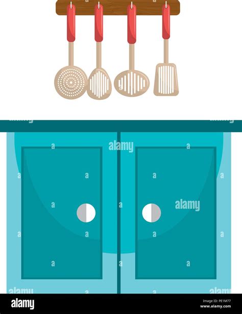 kitchen drawer wooden with utensils hanging vector illustration design ...