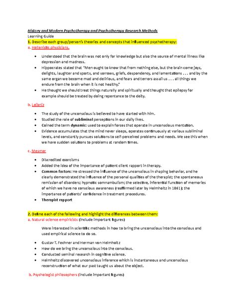 Study guie .pdf - History and Modern Psychotherapy and Psychotherapy Research Methods Learning ...