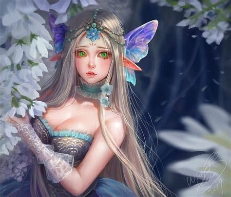 Fairy, luminos, girl, butterfly, elf, christy oiyee, art, fantasy, white, pink, HD wallpaper ...