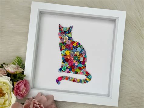 Cat Button Art Picture Unique Wall Art Home Decor Cat Lover - Etsy