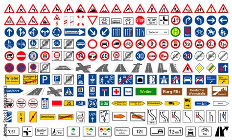 Collection of road signs in Germany. One hundred and ninety-five highly ...