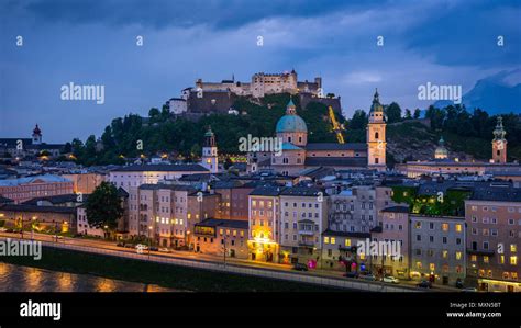 Panorama view of Salzburg city skyline at night in Salzburg, Austria Stock Photo - Alamy