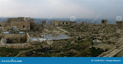 Panorama Inside of Aleppo Ruined Citadel, Syria Stock Image - Image of ...