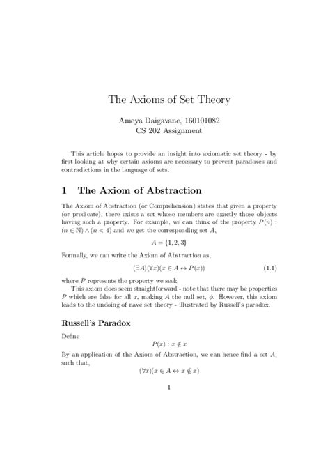 (PDF) The Axioms of Set Theory | Ameya Daigavane - Academia.edu