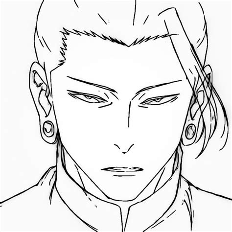 a drawing of a man with long hair and piercings on his ears, looking to the side