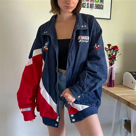 NASCAR Women's Red and Navy Jacket | Depop