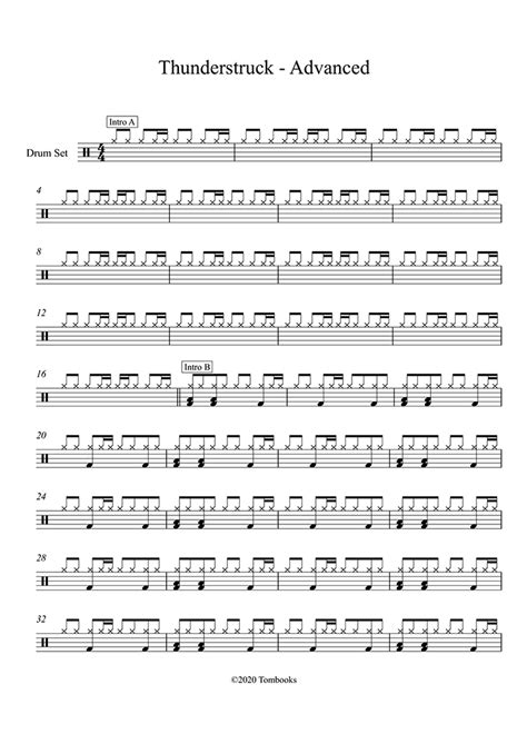 Drums Sheet Music Thunderstruck (Advanced Level) (AC DC)