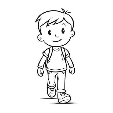 Boy Walk Cartoon For Coloring Page Outline Sketch Drawing Vector, Drawing Clipart, Walk Clipart ...