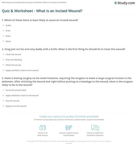 Quiz & Worksheet - What is an Incised Wound? | Study.com