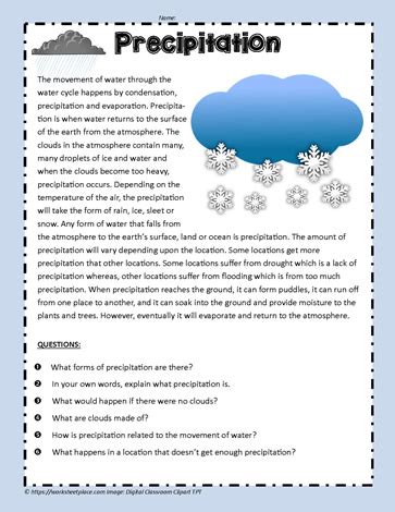 Comprehension Passage for Precipitation Worksheets