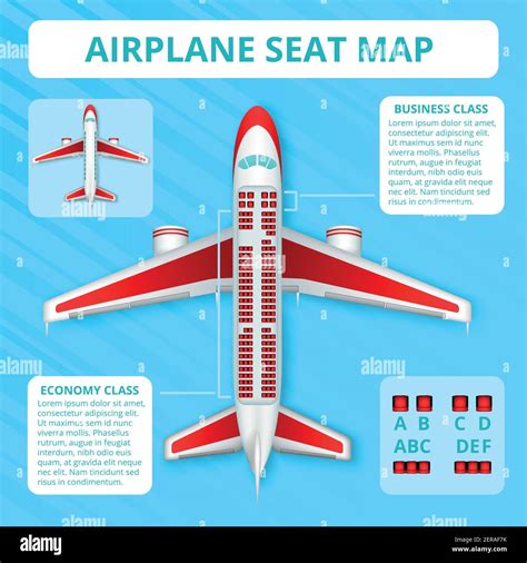 Passenger airplane seat map realistic top view layout blue background ...