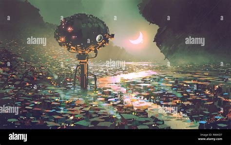 scenery of futuristic tower in dystopian city, digital art style ...