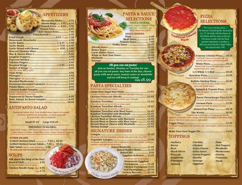 Colonial Pizza & Spaghetti House menu in Easton, Pennsylvania, USA