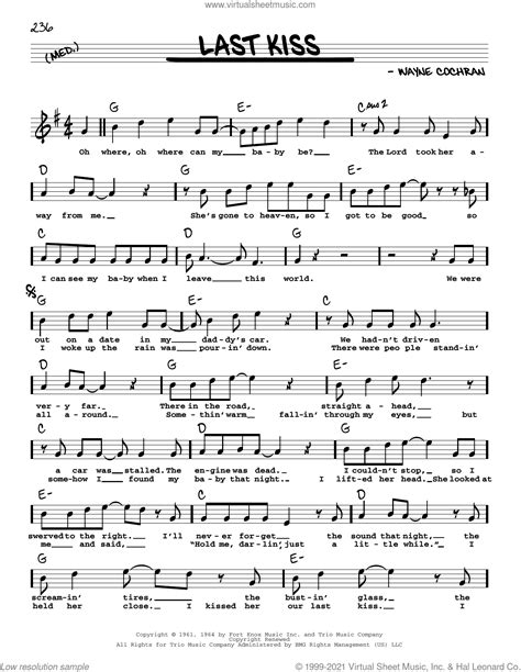 Last Kiss sheet music (real book with lyrics) (PDF)