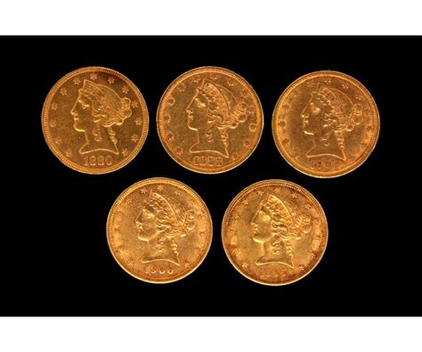 COIN: (5) US Five Dollar Gold Coins