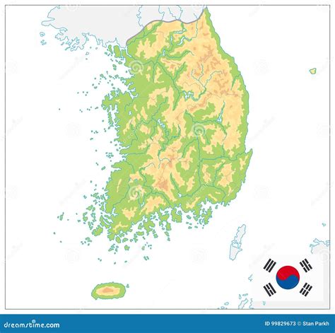 South Korea Physical Map. on White Stock Vector - Illustration of ...