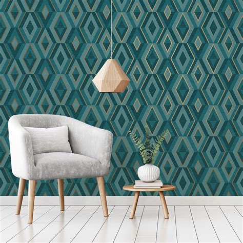 FD42609 - Shard Turquoise Geometric Wallpaper - by Fine Decor