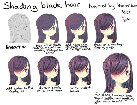 shading black hair by kouriiko | Drawing hair tutorial, Manga hair, Digital art tutorial