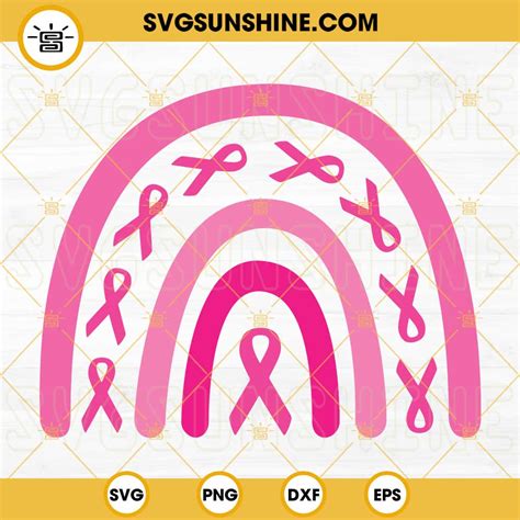 Pink Ribbon Rainbow SVG, Breast Cancer Awareness SVG PNG EPS DXF Vector Cut File Cricut Silhouette