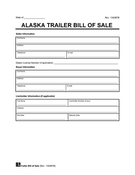 Free Alaska Trailer Bill of Sale Template | PDF & Word