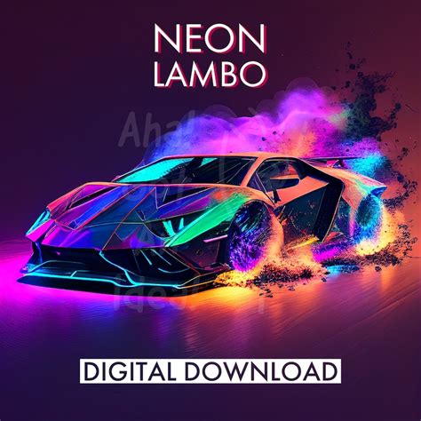 PRINTABLE Neon Lamborghini Digital Download Neon Prints Neon Lambo Bedroom Posters Bedroom ...
