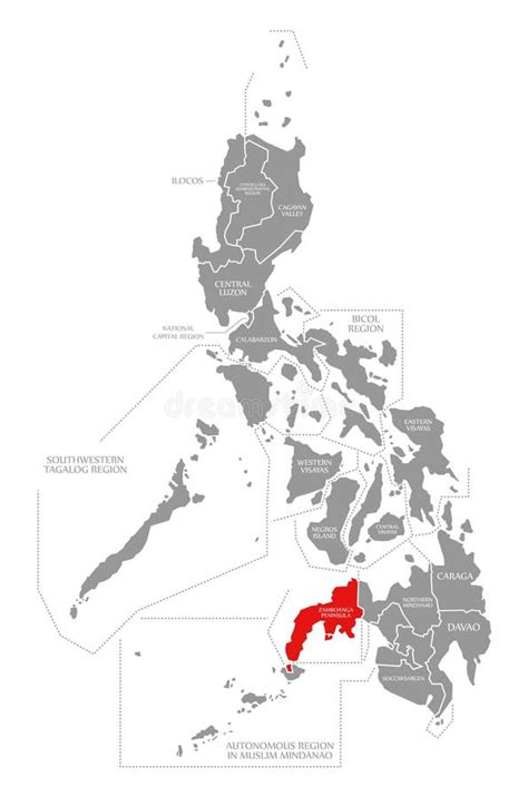 Zamboanga Peninsula Red Highlighted in Map of Philippines Stock ...