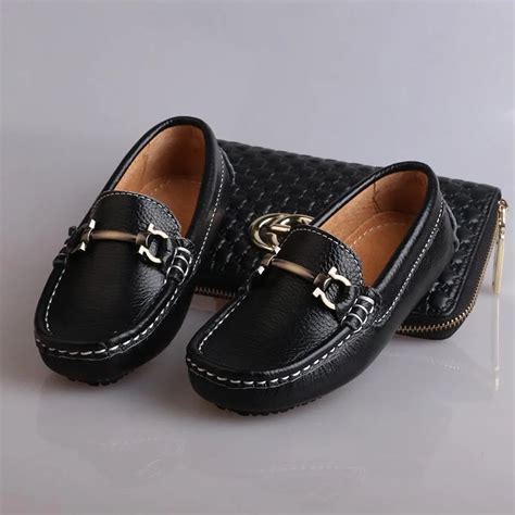 Size 26 35 2016 Autumn Boys Genuine Leather Loafers Children Flat Slip On Casual Black Formal ...